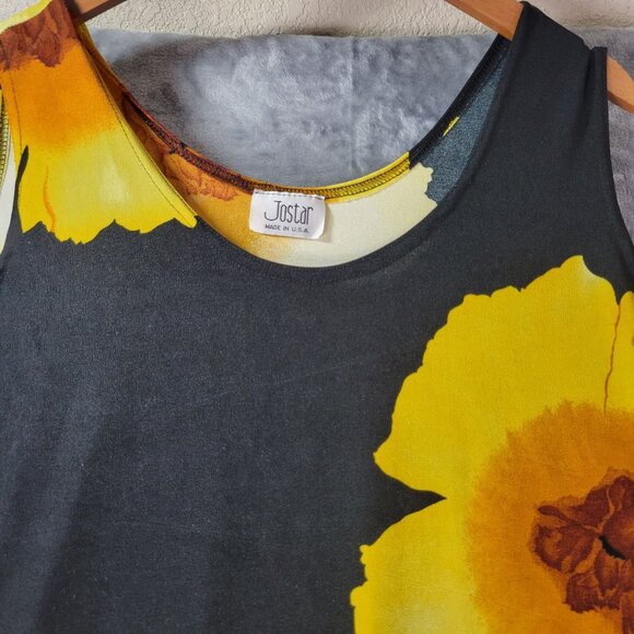 Jostar Womens Sleeveless Mini Dress Yellow Floral Black Elevated Basic USA Made - Picture 4 of 9